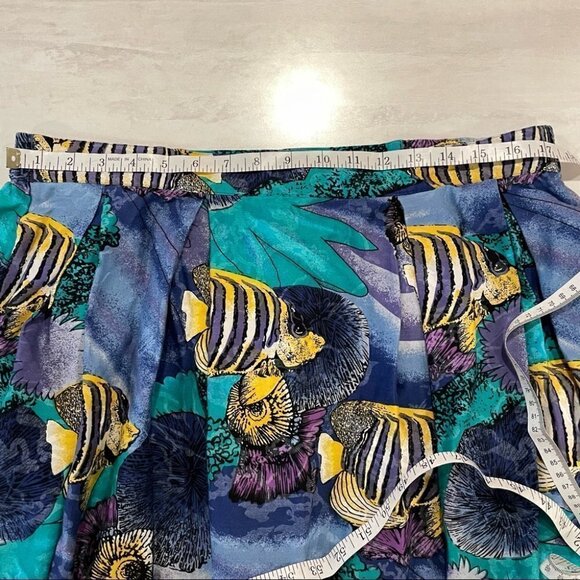 𝅺Vintage Novelty Fish Skirt Sz L Blue Yellow Teacher Fun Theme Ocean Liz Moody - Picture 7 of 8